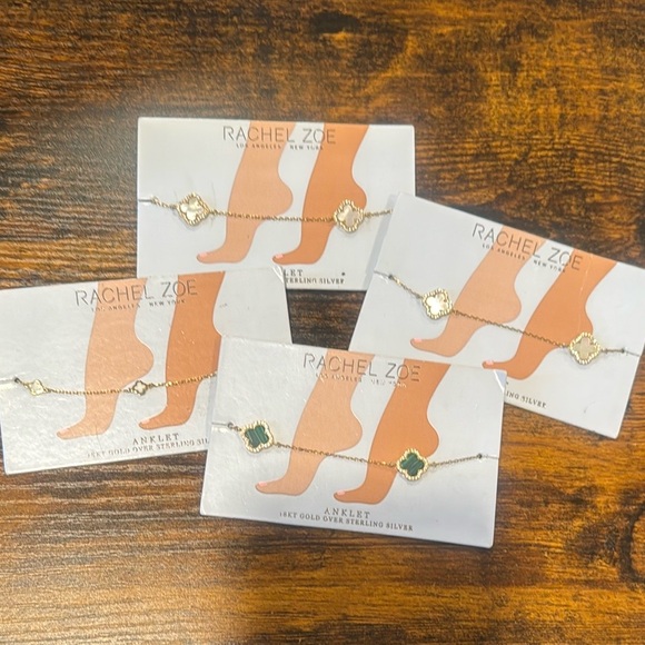 NEW Rachel Zoe 18 KT Gold over Sterling Silver Clover Anklet Bracelets - Picture 8 of 13